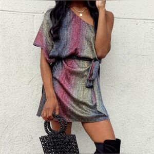 NWT Show Me Your Mumu "Trish" Mini Dress in Rainbow Stripe | Women's Size XS